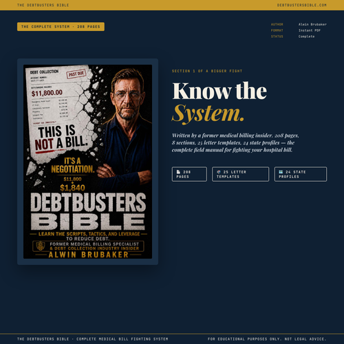 The Debtbusters Bible — cover, complete medical bill fighting system, 208 pages